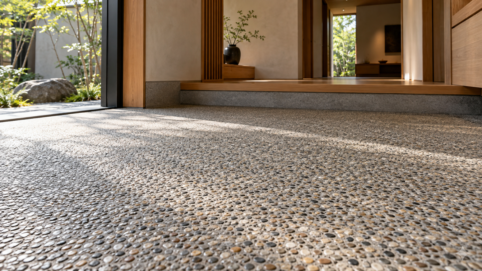 洗い出し仕上げという大地の表情——邸宅土間に宿る石の記憶